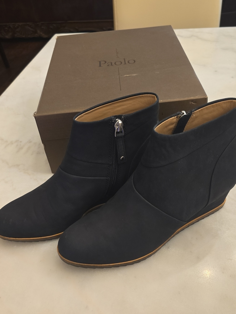 NIB Linea Paolo Yuri-L Seude Wedge Booties. Size 7M. Black